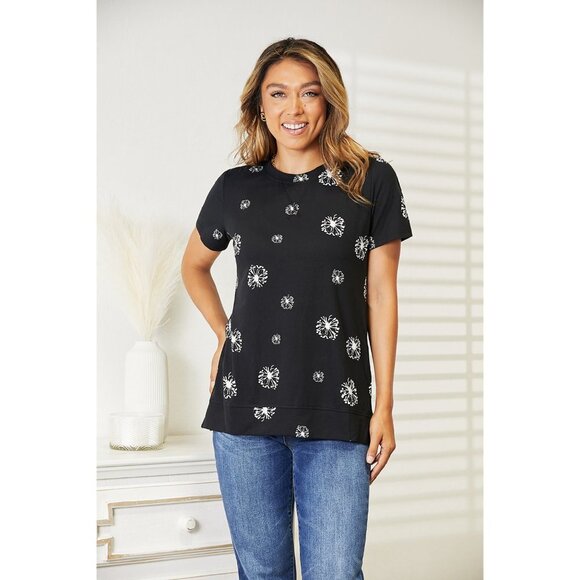 Double Take Dandelion Print Round Neck T-Shirt - Picture 7 of 10